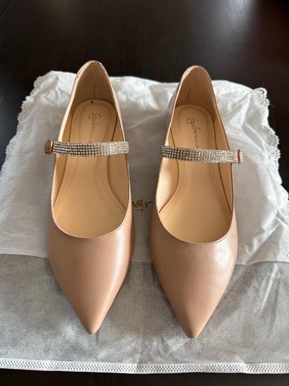 Guilhermina Rhinestone strap, pointed toe, flat Women's size 10